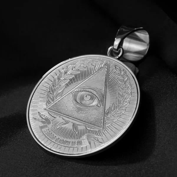 Silver All Seeing Eye of Providence Illuminati Medallion Necklace Birthday Pendant Gift Anniversary Silver Masonic Jewelry