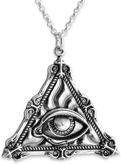 AZAGGI 925 Sterling Silver Illuminati Eye Secret Society Symbol Charm Pendant Necklace