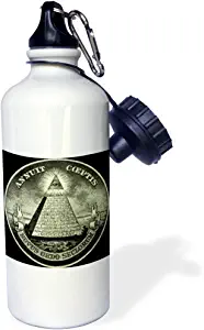 3dRose “Illuminati” Sports Water Bottle, 21 oz, White