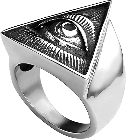 BOCbco Men’s Women’s Vintage Viking Amulet Ring All Seeing Eye Ring Illuminati Eye of Finger Rings Pyramid Triangle Old Style Amulet Retro Symbol/15